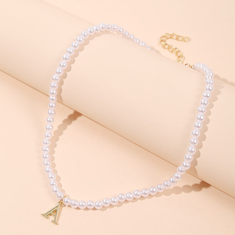 Korean Cute Letter A Pearl Necklace