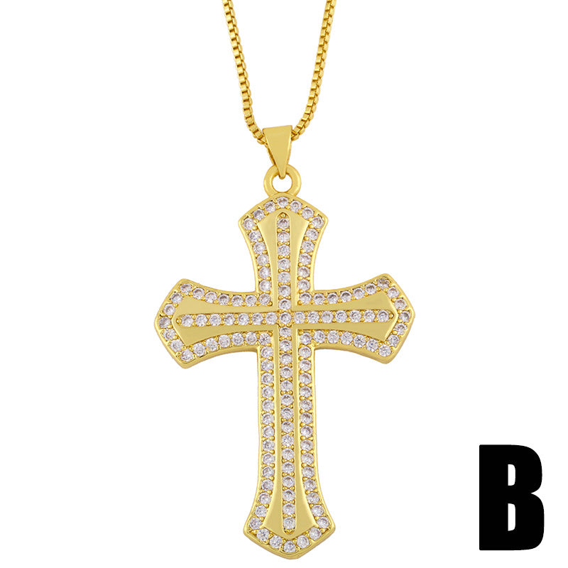 Full Zircon Cross Pendant Hipster Necklace