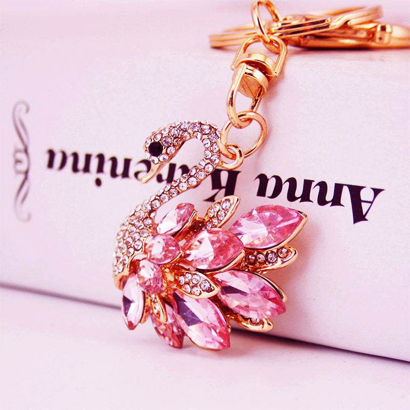 Korean Creative Cute Diamond White Swan  Keychain