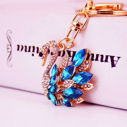 Korean Creative Cute Diamond White Swan  Keychain