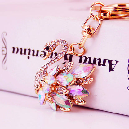 Korean Creative Cute Diamond White Swan  Keychain