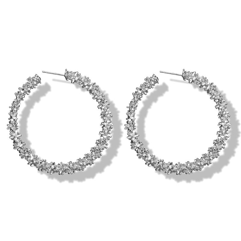 Circle Glossy Diamond Flower Leaf Earrings