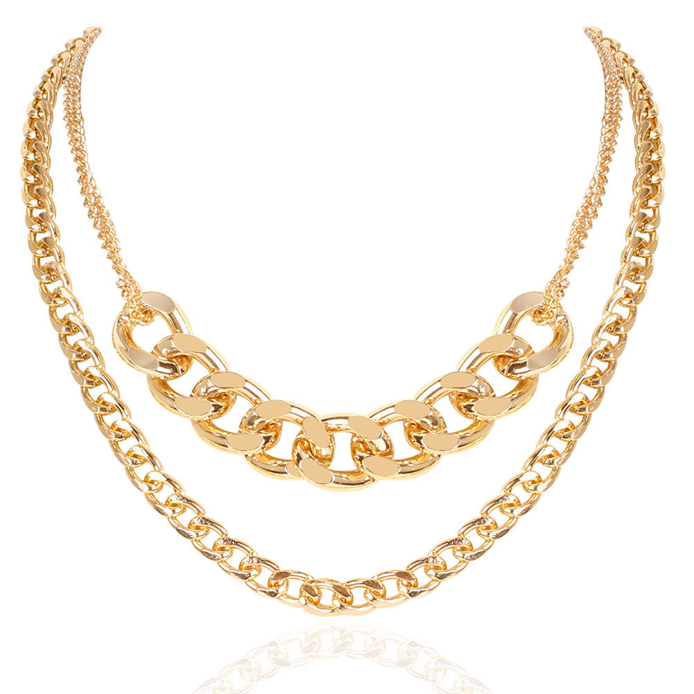 Retro Alloy Thick Chain Double Layer Necklace