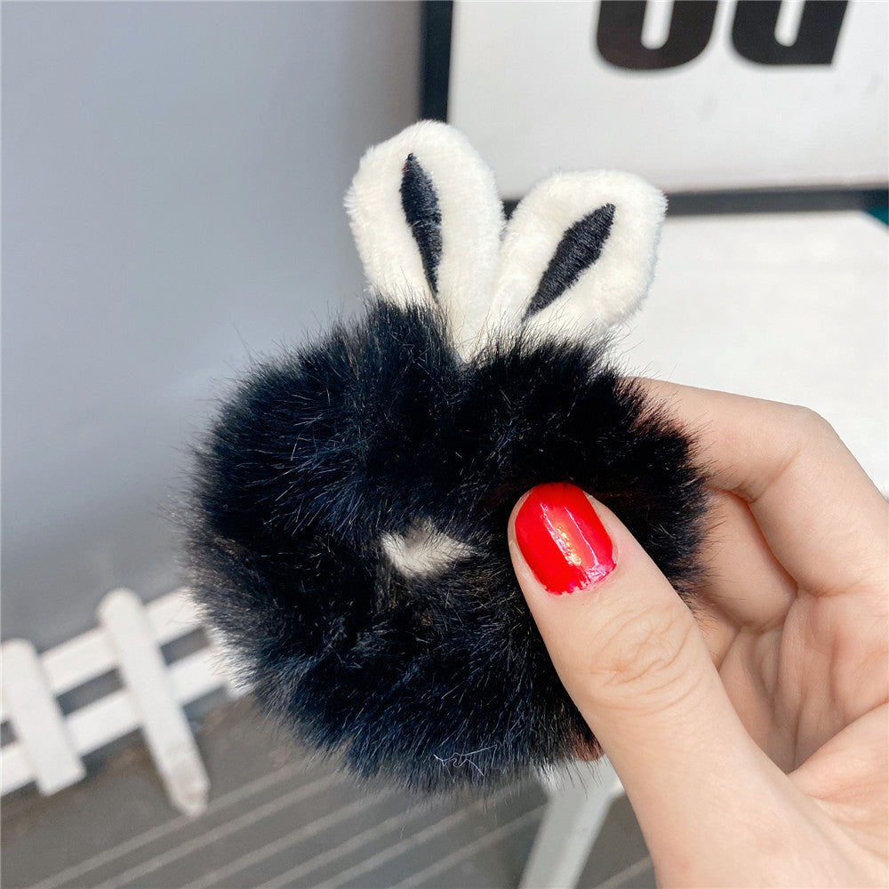 New  Plush Bunny Ear Hair Tie Cute Rabbit Fur Hair Ring