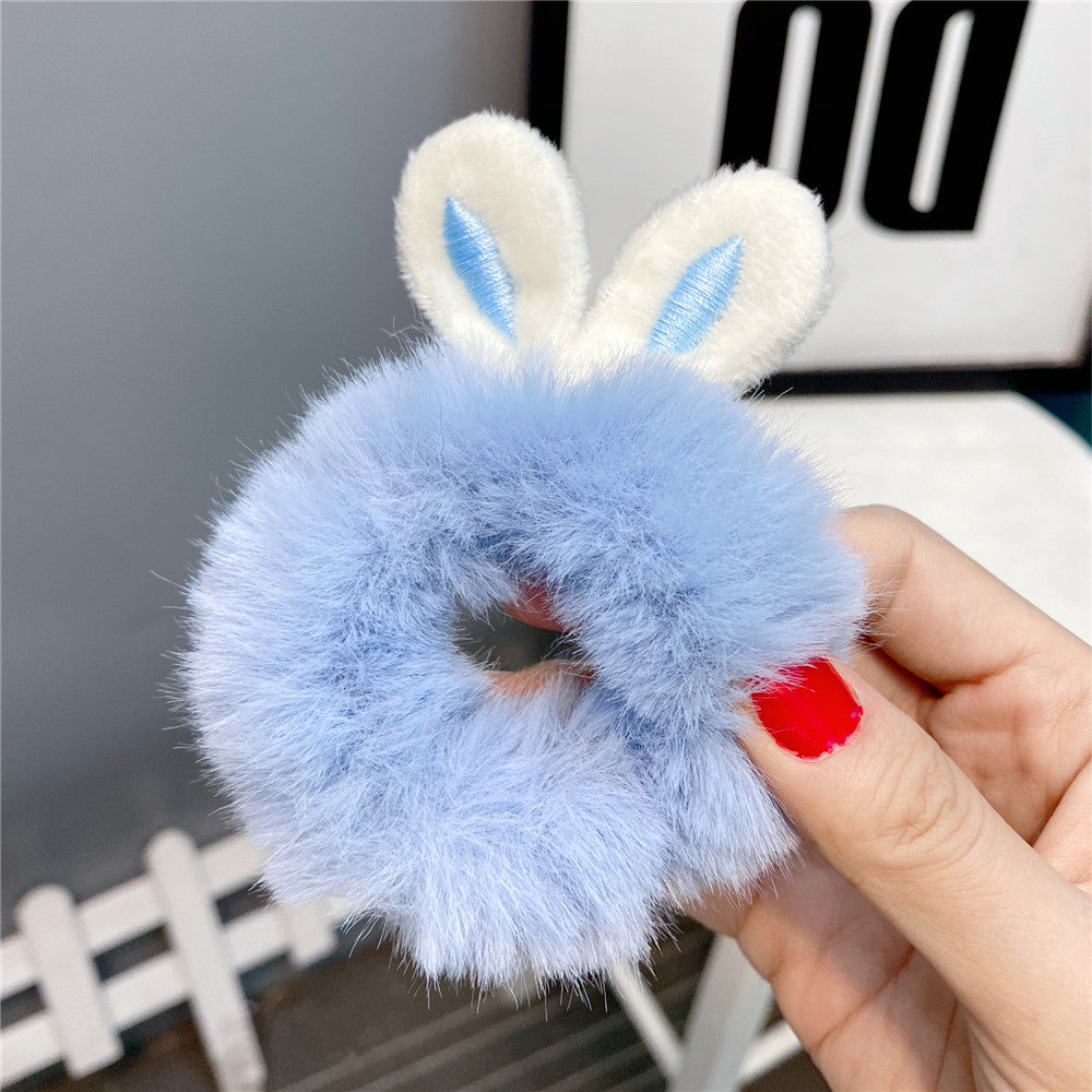 New  Plush Bunny Ear Hair Tie Cute Rabbit Fur Hair Ring