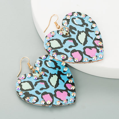 Pu Leather Double-sided Heart-shaped Rhinestones Long Earrings