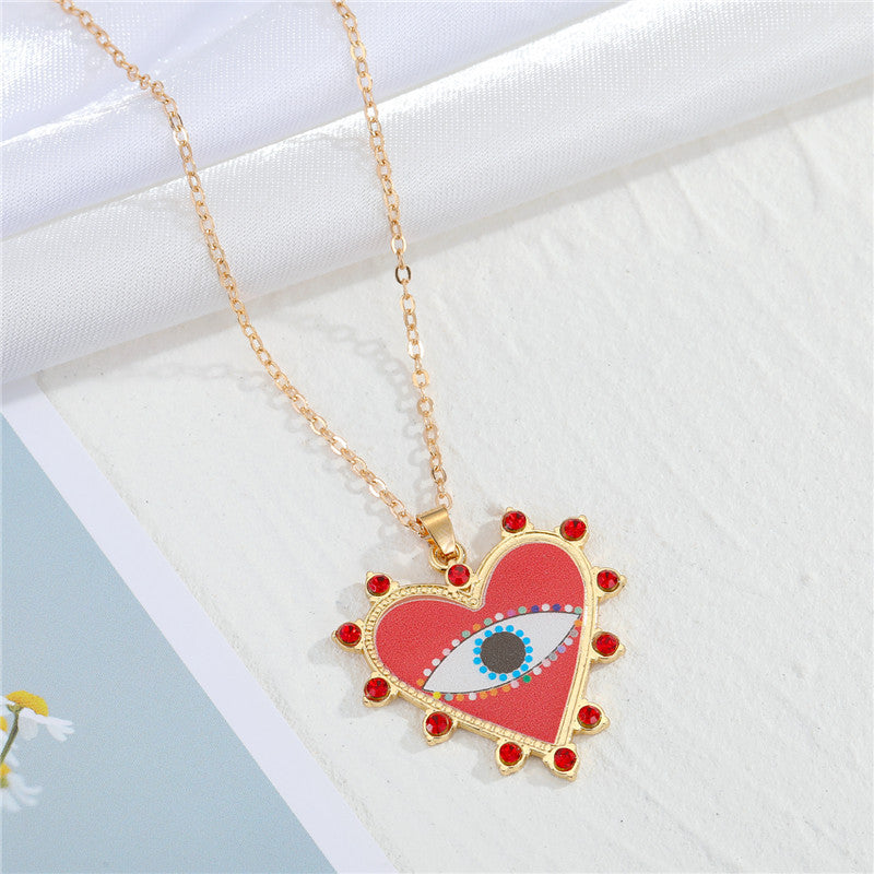 Bohemia New Diamond Heart-shaped Demon Eye Necklace