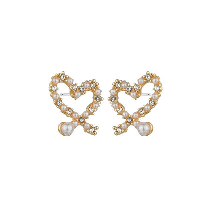 Korean  Irregular Hollow Love Pearl Earrings