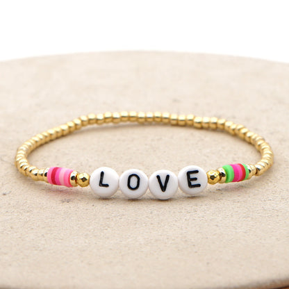 Bohemian Color 4mm Soft Ceramic Beaded Love Letter Bracelet