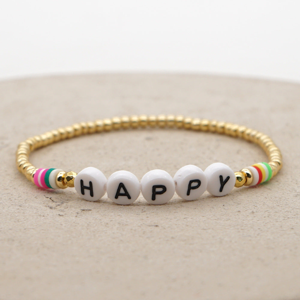 Bohemian Color 4mm Soft Ceramic Beaded Love Letter Bracelet