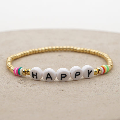 Bohemian Color 4mm Soft Ceramic Beaded Love Letter Bracelet