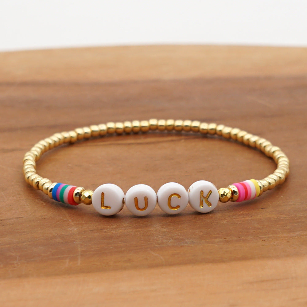 Bohemian Color 4mm Soft Ceramic Beaded Love Letter Bracelet