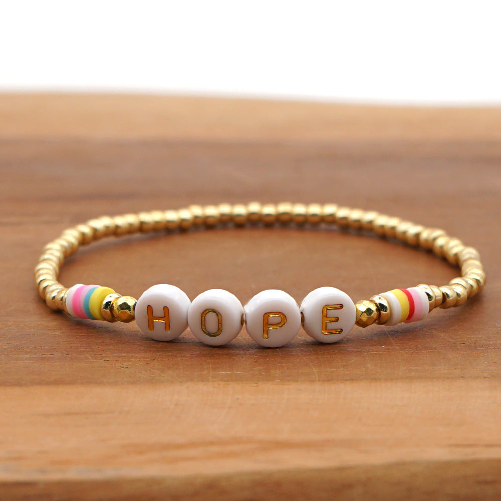 Bohemian Color 4mm Soft Ceramic Beaded Love Letter Bracelet