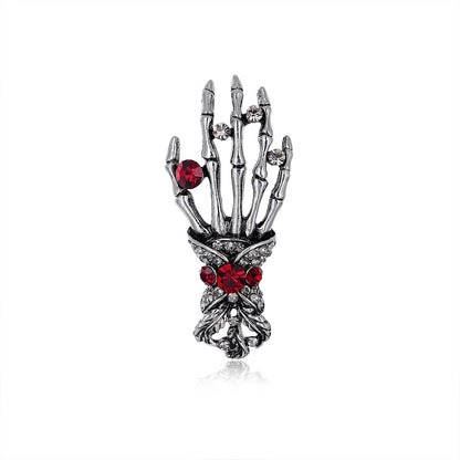 Retro Skull Palm Alloy Rhinestone Brooch