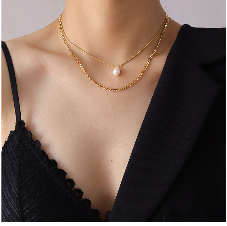 Fashion All-match  Three-layer Irregular Freshwater Necklace