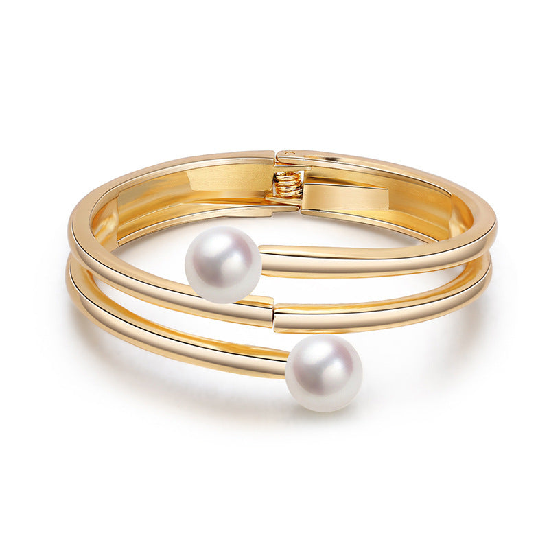 Fashion Alloy Double-layer Pearl Bracelet