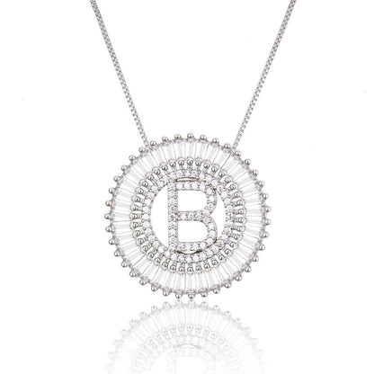 Platinum 26 English Alphabet Inlaid Zirconium Necklace