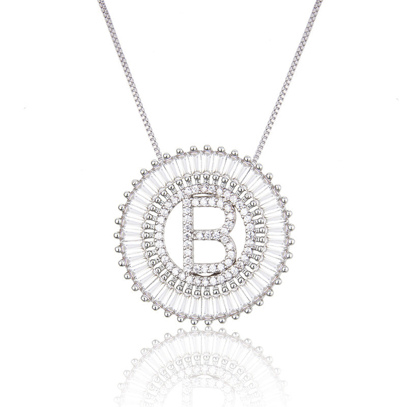 Platinum 26 English Alphabet Inlaid Zirconium Necklace