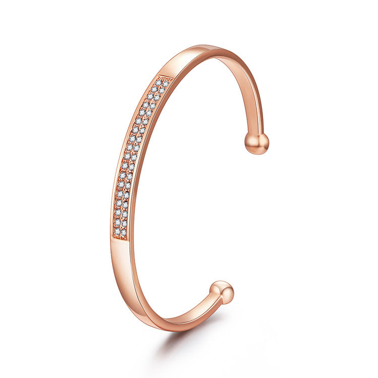 New Double Row Diamond-Studded Gold-Plated Open Bracelet