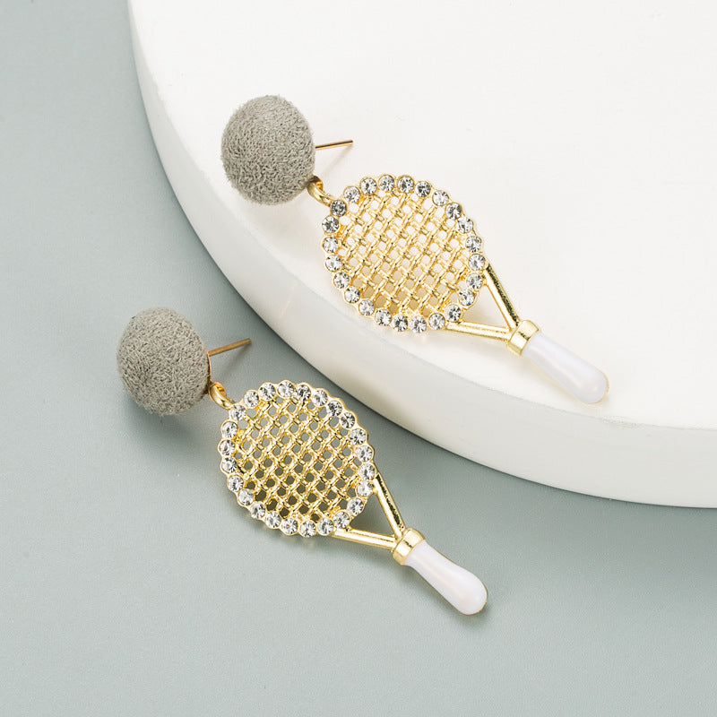 New Alloy Diamond Tennis Racket Earrings