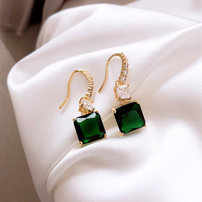 Emerald Square Rhinestone Retro Earrings