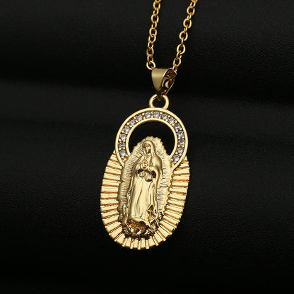 Copper Micro-inlaid Colored Zircon Virgin Mary Pendant Necklace