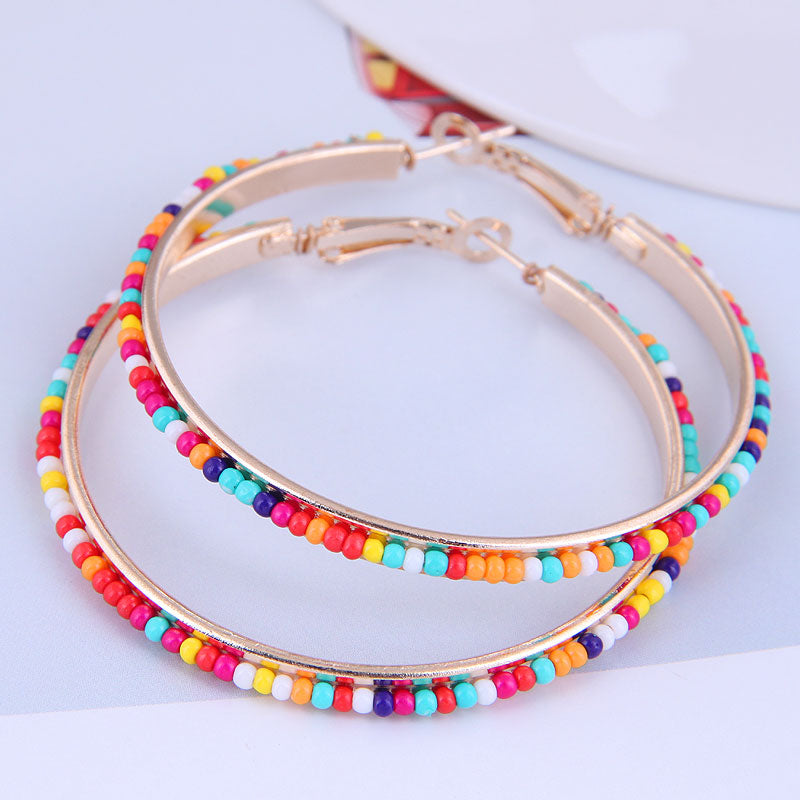 Fashion Concise Rice Beads Large Circle Earrings