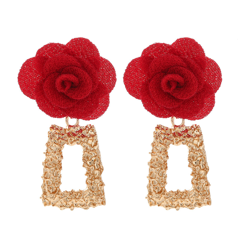 Fashion Chiffon Cloth Lace Flower Multi-layer Earrings