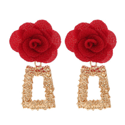 Fashion Chiffon Cloth Lace Flower Multi-layer Earrings