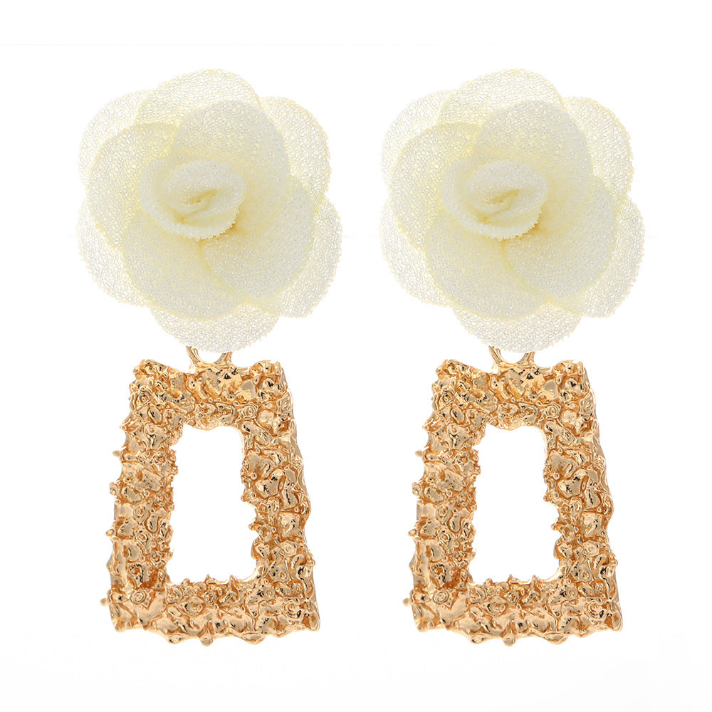 Fashion Chiffon Cloth Lace Flower Multi-layer Earrings