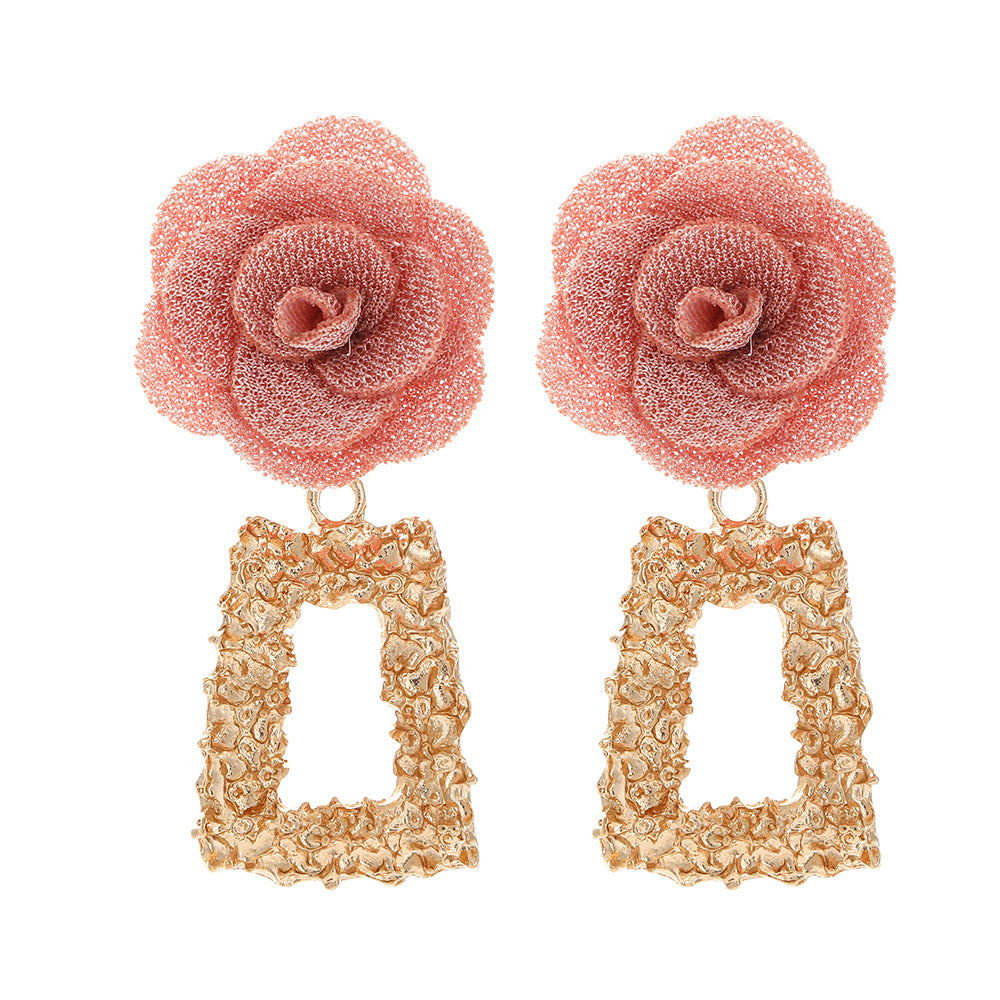 Fashion Chiffon Cloth Lace Flower Multi-layer Earrings