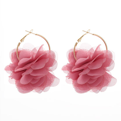 Fashion Chiffon Cloth Lace Flower Multi-layer Earrings