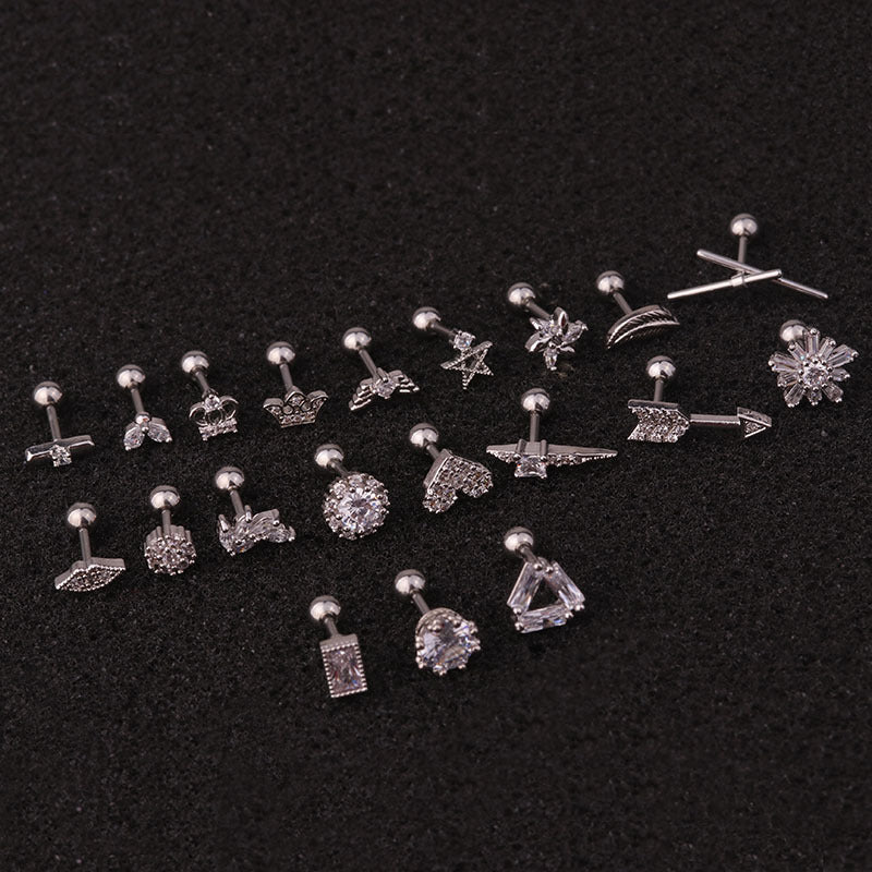 Hot Selling Creative Stainless Steel Ear Studs Inlaid Zircon Ear Bone Studs