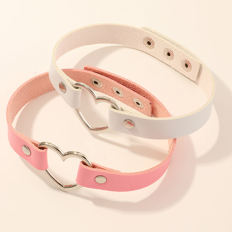 Simple Pu Leather Love Choker Set