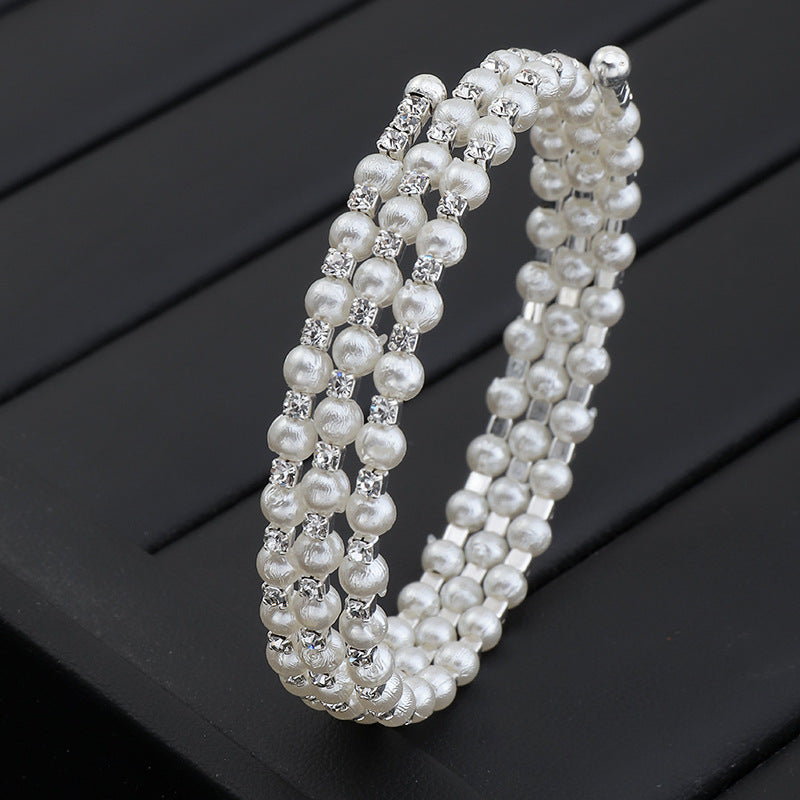 Fashion Rhinestone Pearl Multi-layer Winding Bracelet