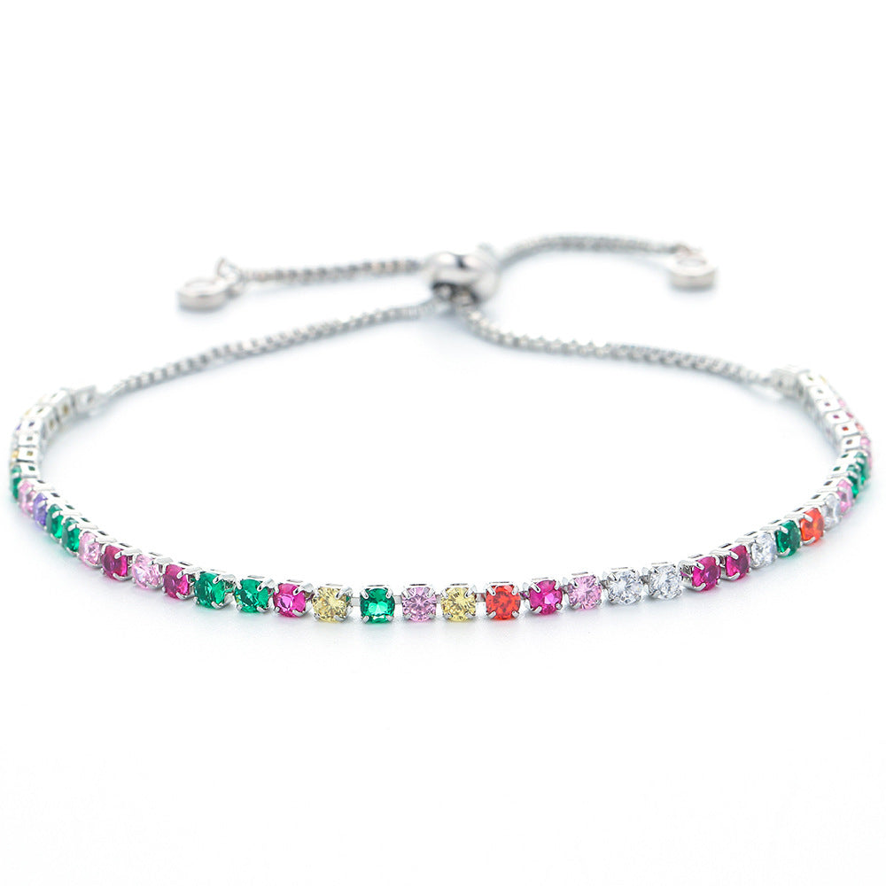 Simple Single Row Multicolor Zircon Copper Bracelet