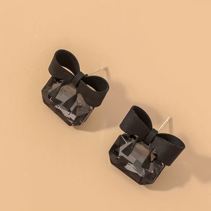 Korean Black Square Bow Earrings