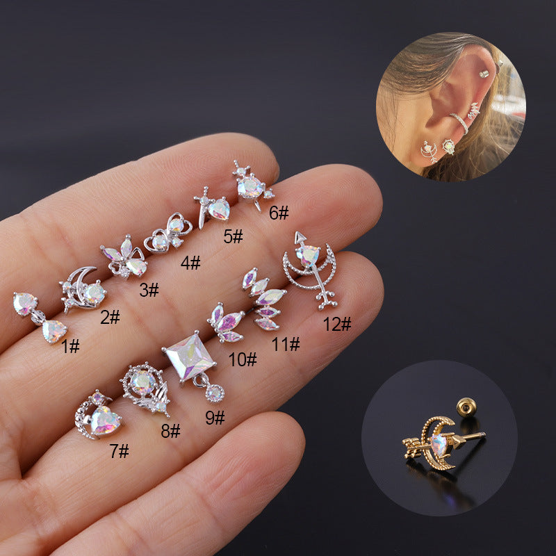 Geometric Plating Metal Artificial Gemstones Earrings Ear Studs