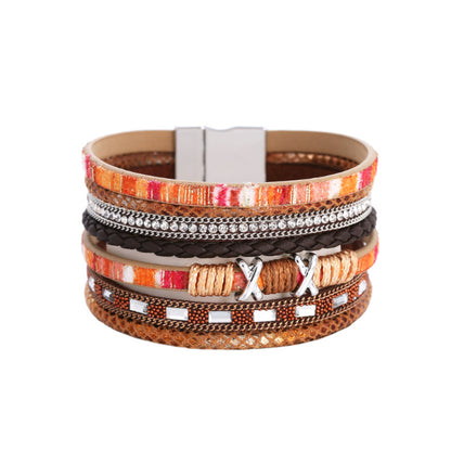 Bohemian Wide-brimmed Color Woven Multilayer Leather Bracelet Wholesale