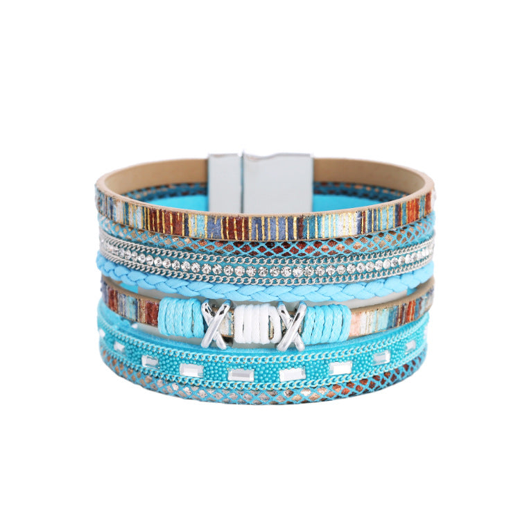 Bohemian Wide-brimmed Color Woven Multilayer Leather Bracelet Wholesale