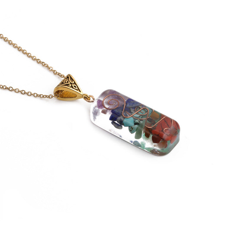 Wholesale Jewelry Ins Style Casual Multicolor Rectangle Stainless Steel Natural Stone Resin Pendant Necklace Long Necklace