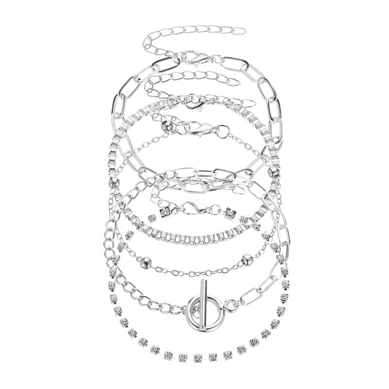 Fashion Multi-layer Creative Ot Buckle Diamond-studded Chain Bracelet 4-piece Set Wholesale