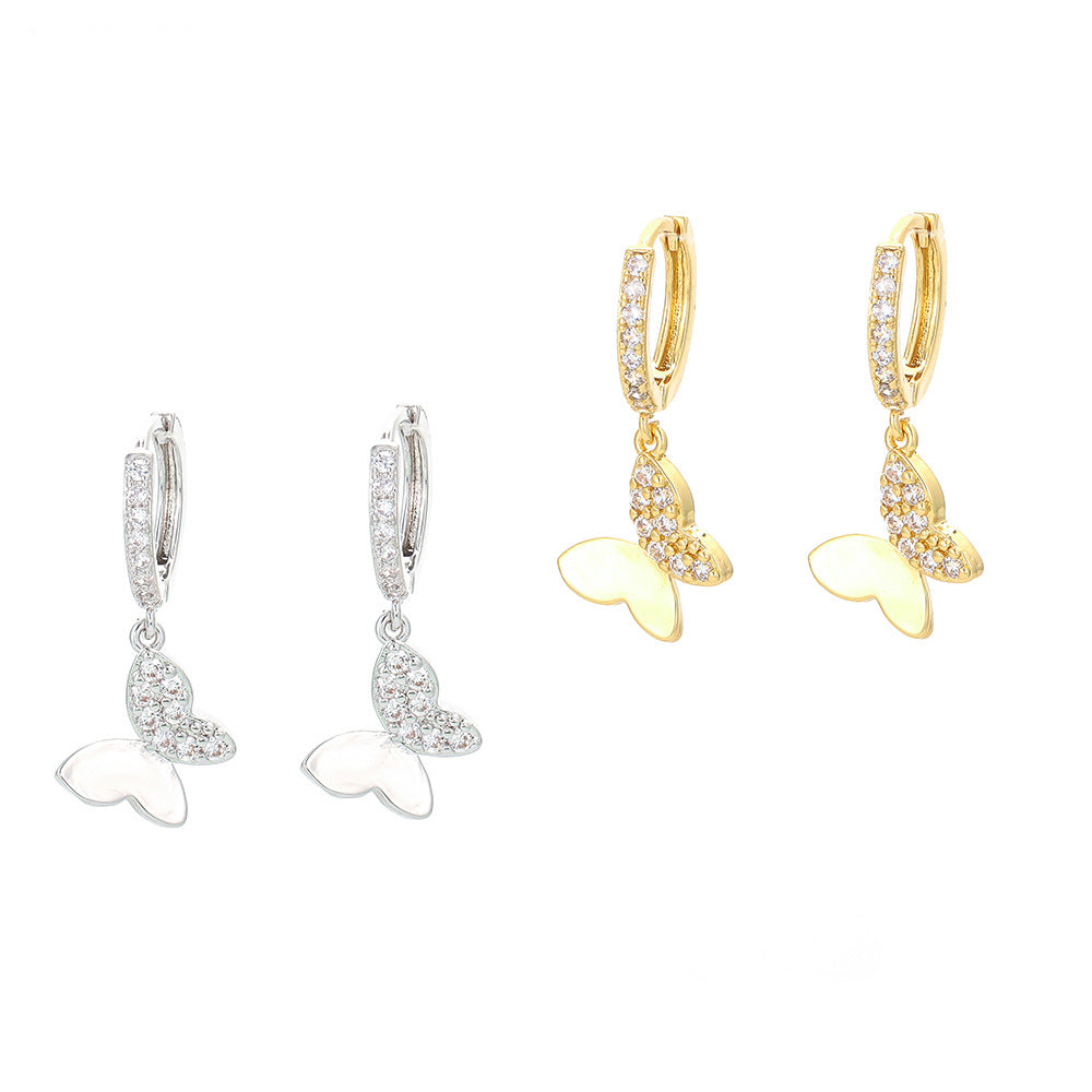 New Fashion Full Diamond Butterfly Earrings