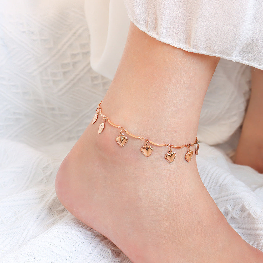 Fashion Heart-shape Titanium Steel Anklet Wholesale