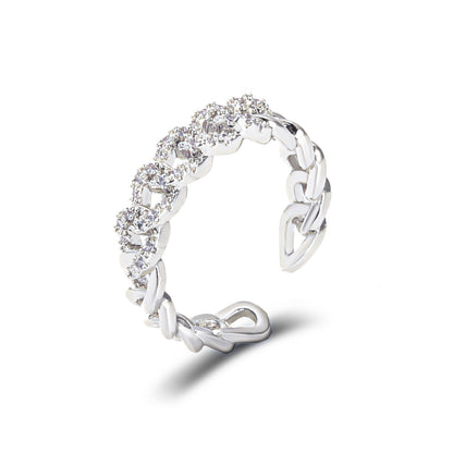 Fashion Zircon Chain Hollow Opening Adjustable Ring