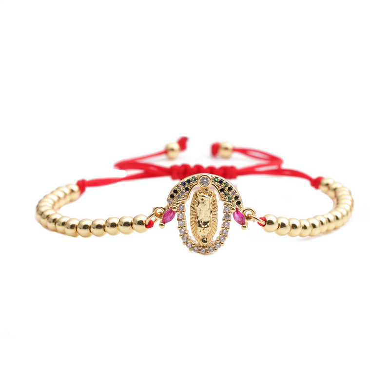 Bohemian Colored Zircon Virgin Mary Adjustable Bracelet