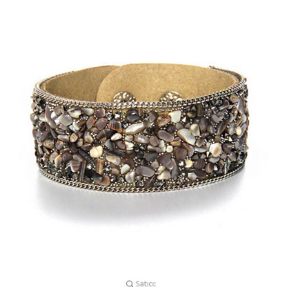 Fashion Gems Gravel Leather Irregular Crystal Bracelet