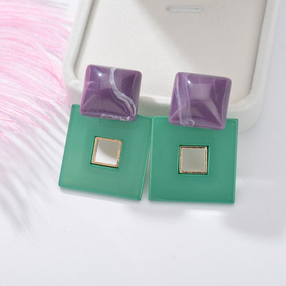 Texture Square Geometric Acrylic Contrast Color Earrings