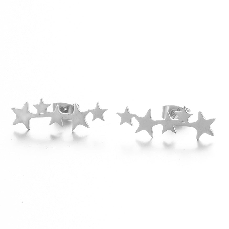 Simple Glossy Gold And Silver Star Small Earrings