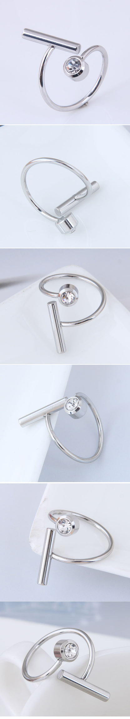 Korean Fashion Hip-hop Simple Stainless Steel Diamond Ring